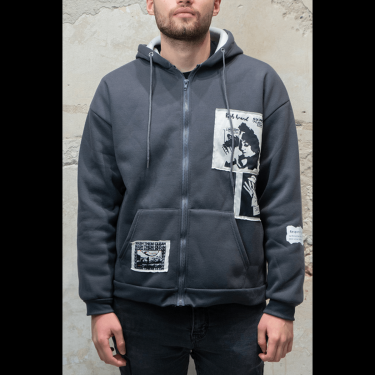 Patch Zip Hoodie - Grey